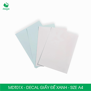 MDT01X - Xấp 50 tờ giấy decal đế xanh khổ A4 - Giấy in đơn hàng, nhãn dán, sticker đế xanh tự dính