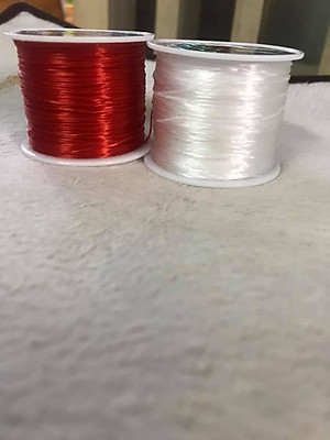 2 CUỘN THUN MÀU TRẮNG ĐỎ XỎ VÒNG TAY BẰNG ĐÁ NAM NỮ