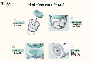 Máy Xay Thịt, Máy Xay Ăn Dặm Bear GR-B06V1 Xay Cực Êm Dung Tích 0.6 Lít Công Suất 200 W- Hàng Chính Hãng