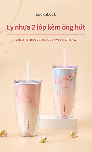 Ly nhựa LocknLock 2 lớp 750ml HAP522 720ml Anh Đào - Hàng chính hãng kèm ống hút, cách nhiệt tốt, miệng rộng - JoyMall