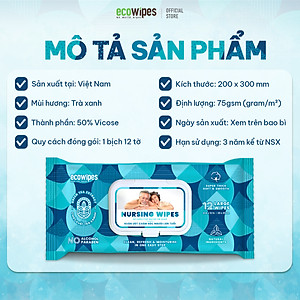 Khăn giấy ướt vệ sinh cơ thể NursingWipes gói 12 khăn size lớn 30x20cm hương trà xanh lau người lớn tuổi, người bệnh, người đi phượt dùng 1 lần