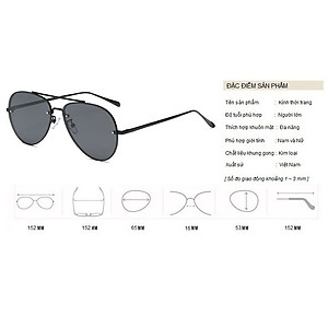 Kính Râm, Kính Nam Mắt Phi Công Gọng Khoan Full Đen - BLUE LIGHT