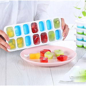 Khay Đá Silicon Có Nắp Đậy 14 Viên, Khay Đựng Đá Tủ Lạnh, Làm Đá Thạch Kem Bảo Quản Chống Mùi Tuyệt Đối- Hàng Loại 1