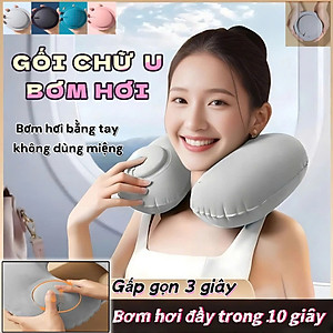 Gối hơi kê cổ bơm tự động, mềm mại, thiết kế hình chữ U giúp giảm đau cổ, có nút cài, phù hợp cho văn phòng và du lịch  Phượt Dã Ngoại Đi Chơi Quà Tặng Nam Nữ