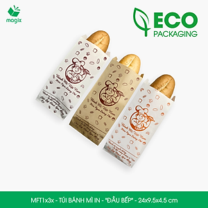 Combo 100 Túi bánh mì 24x9.5x4.5 cm - In sẵn họa tiết ĐẦU BẾP - Bao bánh mì Túi giấy thực phẩm an toàn