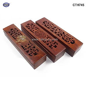 Hộp đựng đũa gỗ hương đỏ - đục khắc tinh tế (CTH745) Sang trọng - Đựng đũa sang trọng làm quà tặng