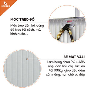 Vali du lịch BAMOZO 8801 MÀU BẠC size 20/24, vali kéo nhựa được bảo hành 5 năm.