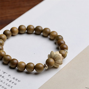 VÒNG TAY GỖ ĐÀN HƯƠNG XANH ĐỔI MÀU VÀ HOA SEN GỖ HOÀNG DƯƠNG