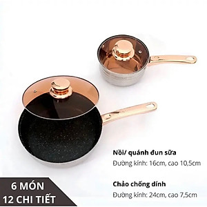 Bộ Nồi Đức 6 món 12 Chi Tiết Cao Cấp 5 Đáy Siêu Dày Bền Cho Gia Đình Nội Trợ Dùng Cho Mọi Loại Bếp Điện, Bếp Từ, Bếp Ga