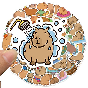 Sticker capybara chuột lang nước hoạt hình cute dán mũ bảo hiểm, guitar, ukulele, điện thoại, sổ tay, laptop-mẫu S66