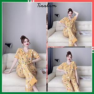 Đồ Bộ Pijama Nữ , Đồ Bộ Mặc Nhà Nữ Tay Ngắn, Quần Dài Chất Lụa Cao Cấp, Không Nhăn DBTNQD34