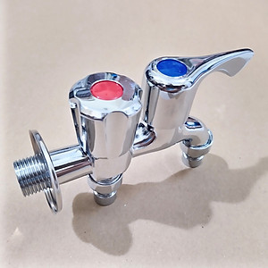 Vòi nước 2 đầu ra đa năng XRUI-HK, Vòi kép 2 van khóa gắn tường dành cho máy giặt