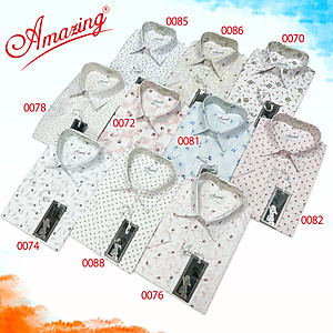 Áo sơ mi nam chấm bông, họa tiết nhỏ, tay ngắn, dáng rộng, tà bằng, chất liệu vải mềm mát, Amazing, big size