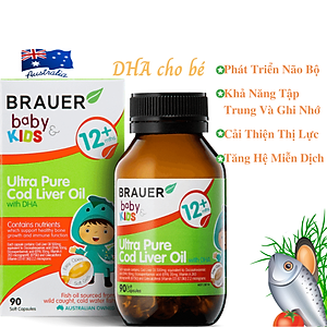 DHA dầu cá tuyết tinh khiết cho trẻ sơ sinh, trẻ nhỏ Brauer DHA Úc giúp phát triển trí não, tăng khả năng tập trung, cải thiện thị lực-OZ Slim Store