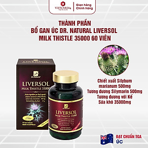 Viên uống bổ gan nhập khẩu chính hãng Úc LIVERSOL MILK THISTLE (60 viên) giúp bổ gan, hỗ trợ tăng cường chức năng gan, thải độc gan, bảo vệ tế bào gan khỏi các thương tổn do rượu, bia và các thuốc có hại cho gan