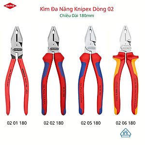 Kềm Đa Năng Knipex Chiều Dài 180mm Lưỡi Cắt 63HRC, Cộng Lực Cao 35% Gồm 02 01 180/ 02 02 180/ 02 05 180 và 02 06 180 - Sản Xuất Tại Đức