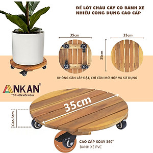 Đế Lót Chậu Cây Có Bánh Xe Cao Cấp Đường Kính 35cm Tải Trọng 150Kg, Để Di Chuyển Chậu Cây Thường Xuyên