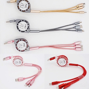 Cáp Sạc 3 Đầu Dây Rút Cổng Ln, Type-C, Micro Usb Dây Dài 1M
