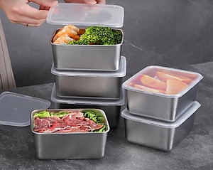 Hộp Đựng Thực Phẩm Tủ Lạnh, Đồ Ăn Bằng Inox 304 Có Nắp Nhựa Kèm Theo Tiện Lợi (135x105x58 mm)
