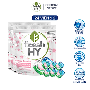 Combo 2 Túi Viên Giặt Xả Tiện Lợi 4 trong 1 Fresh Hy Hương Hoa Công Nghệ Nhật Bản (24 Viên/ Túi)