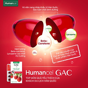 Viên nâng dầu gấc chăm sóc mắt, chống lão hóa, tăng sức đề kháng Humancel Gac - TPCN tiêu chuẩn Hàn Quốc (hộp 5 vỉ x 6 viên)