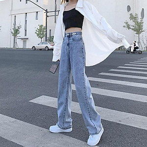 Quần bò ống rộng nữ cạp cao, quần jeans ống rộng lưng cao, dáng suông baggy ống đứng, kiểu ulzzang Cherry T008