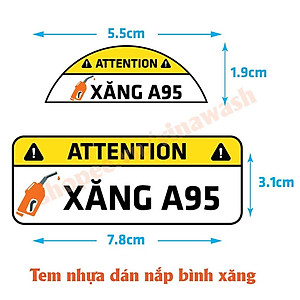 Tem nhựa dán nắp bình xăng, cảnh báo đổ xăng A95, đổ dầu Diesel cho xe hơi