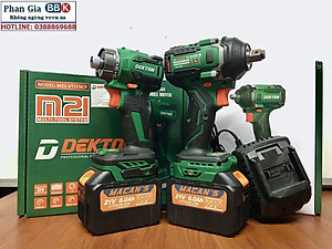 Bộ Combo 2 Máy Gồm Máy Bắn Vít Vá Máy Siết Bulong Dekton 550Nm, Bộ 2 Pin 15 Cell, Chân Pin Phổ Thông - Bảo Hành 12 Tháng
