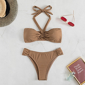 Bikini đồ bơi nữ 2 mảnh dây đeo cổ Bassi tam giác quần lọt khe