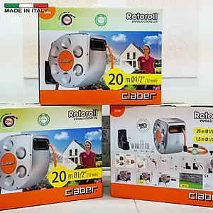 Bộ Vòi Tưới Cây Tự Thu Dây Claber Rotoroll Evolution 8696, loại 20 mét, vòi tưới 2 chế độ