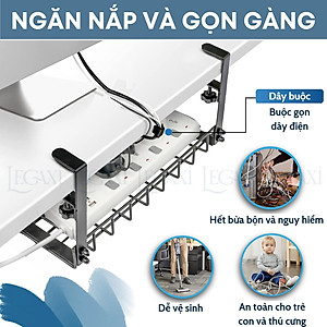 Khay đỡ ổ điện dây điện gắn dưới bàn kệ bằng kim loại thép không cần đục lỗ 40x16x15cm Legaxi