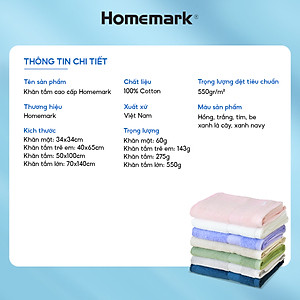 Khăn Tắm 100% Cotton Pakistan Cao Cấp Homemark - Siêu Dày, Mềm Mại, Không Phai Màu, Thấm Hút Tốt