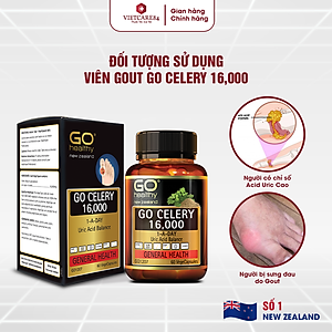 Viên gout nhập khẩu chính hãng New Zealand GO CELERY 16000mg (60 viên) giúp giảm các triệu chứng bệnh gút: giảm uric axit, làm giảm triệu chứng sưng đau do gut