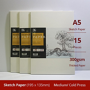 Giấy vẽ A5L chuyên dụng cao cấp giấy Sketch vẽ đẹp 2 mặt, chất giấy có vân màu trắng kem sang, giấy nhập khẩu 100% từ Ý định lượng 300gsm, xấp giấy15 tờ  Green Art - Hàng chính hãng