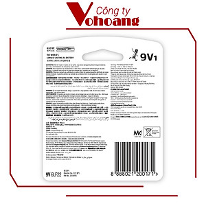 Pin vuông 9V Energizer 522 ALKALINE chính hãng ( Mẫu mới )