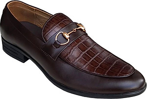 Giày tây nam Trường  Hải da bò dập vân cá sấu màu nâu  cao cấp đế cao 4cm GT210