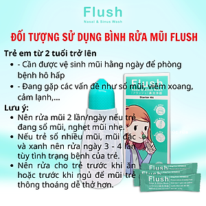 Bình Rửa Mũi Cho Trẻ Flush Chính Hãng Gồm 1 Bình Và 14 Gói Muối Tinh Khiết Dung Tích 250ml