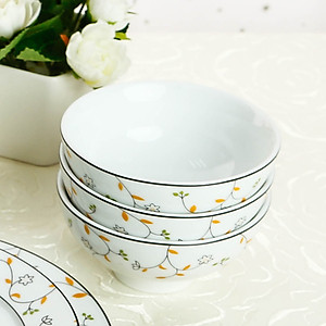 Combo 10 bát cơm 4.4 hoa A03 sứ Long Phương họa tiết hoa dây nhí dây cam mẫu mới