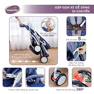 Xe đẩy gấp gọn cho bé Mastela A2 - Xe đẩy em bé khung Aluminum cao cấp siêu nhẹ và bền bảo hành 12 tháng