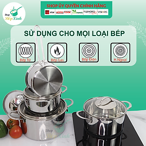 Bộ nồi chảo quánh inox FiveStar Plus 5 chiếc 3 lớp đáy liền inox 304 nắp kính, bảo hành 25 năm