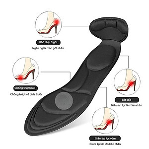 Cặp lót giày cao gót mũi nhọn giảm size cho giày bị rộng, thoáng khí và êm chân MÀU ĐEN