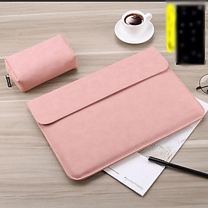 BAO DA, CẶP DA, TÚI DA CHỐNG SỐC CHO MACBOOK, SURFACE PRO, LAPTOP MÀU HỒNG - TẶNG KÈM VÍ ĐỰNG SẠC/ CHUỘT