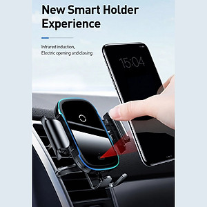 Bộ đế giữ điện thoại dùng trên xe hơi Baseus Light Electric Holder Wireless Charger 15W (tích hợp sạc nhanh không dây 15W và cảm biến tự động nhận diện thiết bị) LV637-BK [Hàng Chính Hãng]