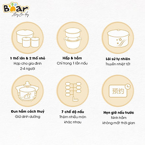 Nồi Nấu Chậm 1,6L Bear SUBE002 Đa Năng Nấu Cháo, Chưng Yến Bản Quốc Tế - Hàng Chính Hãng