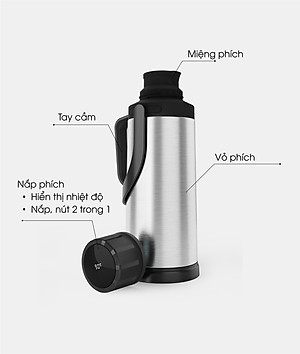 Phích đựng nước 2 lít Rạng Đông Model: RD-2035 ST2.E nắp hiện thị nhiệt độ - Hàng chính hãng 