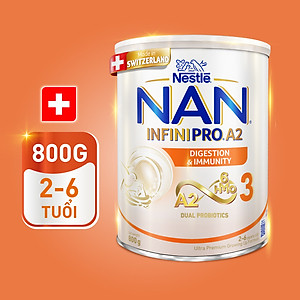 Sữa bột NAN INFINIPRO A2 3 với công thức đầu tiên chứa đạm A2, 6HMO & Lợi khuẩn kép nhập khẩu Thụy Sĩ - Hộp 800g (2 - 6 tuổi)