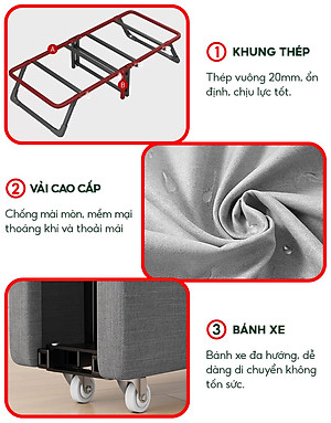 Giường gấp có bánh xe Q125 NIKITA, Gấp gọn thông minh dễ dàng di chuyển