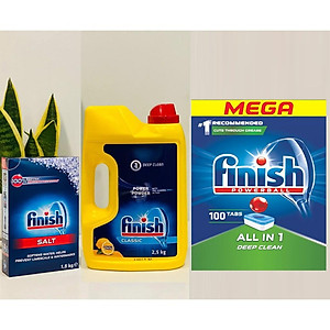 Combo Bột rửa bát Finish 2,5kg + nước bóng finish 750ml + muối Finish 1.5kg