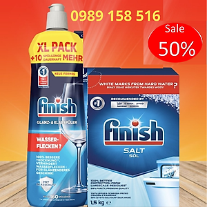 Combo Muối rửa bát finish 1.5kg + Nước làm bóng finish 800ml dùng cho Máy rửa bát chén