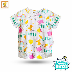 Đồ bộ bé trai Babiboo đồ bộ ngắn tay vải tole mát mẻ, họa tiết dễ thương BB121